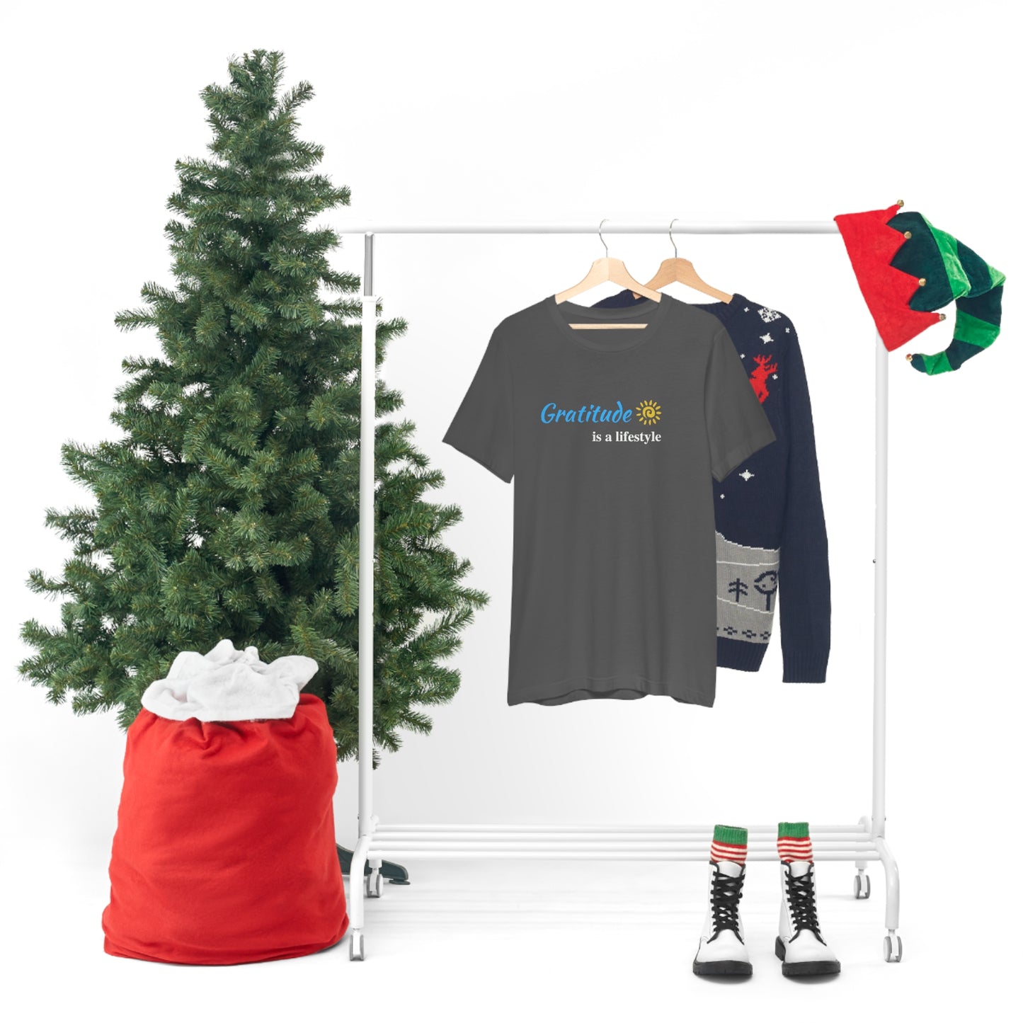Gratitude is a Lifestyle (Blue Text) - Asphalt Unisex Jersey Short Sleeve Tee; Thankful; Inspiration; Motivation; Mom; Daughter; Girlfriend