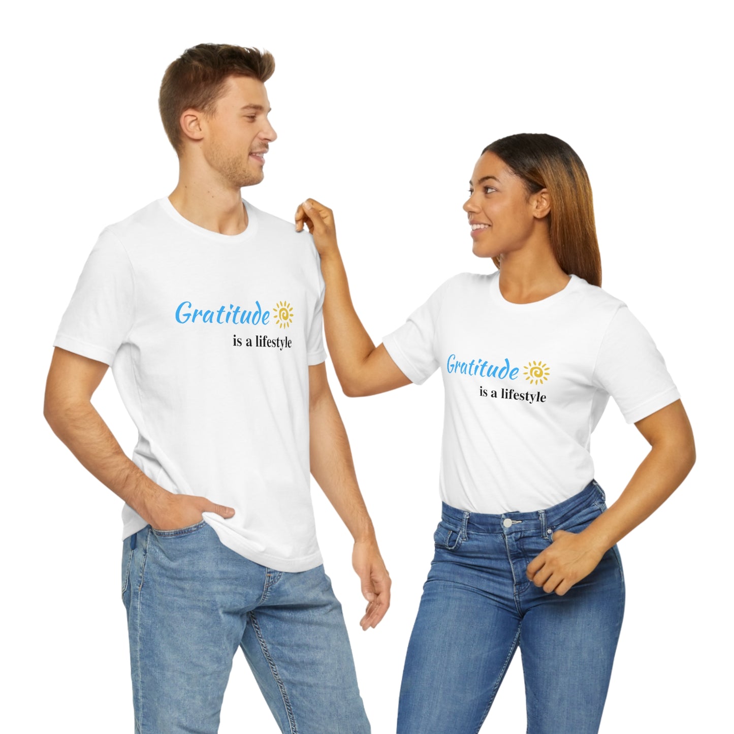 Gratitude is a Lifestyle (Blue Text) - Unisex Jersey Short Sleeve Tee; Thankful; Inspirational; Motivational; Mom; Daughter; Girlfriend Gift