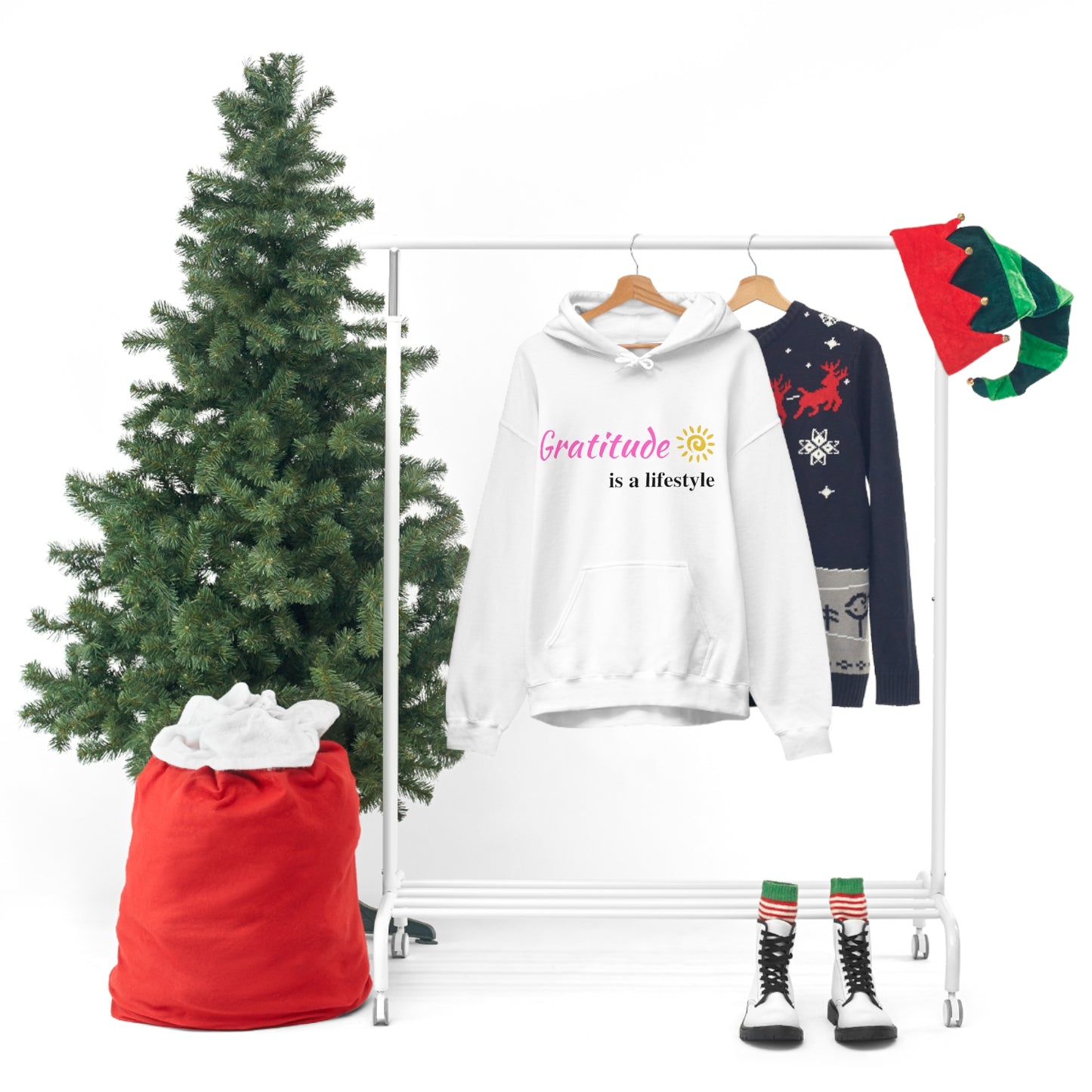 Gratitude is a Lifestyle (Pink Text) Unisex Heavy Blend Hooded Sweatshirt; Thankful; Inspiration; Motivation; Mom; Daughter; Girlfriend Gift