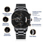 Customizable Engraved Black Chronograph Watch for Father, Son, Brother, Husband, Grandson, Grandfather