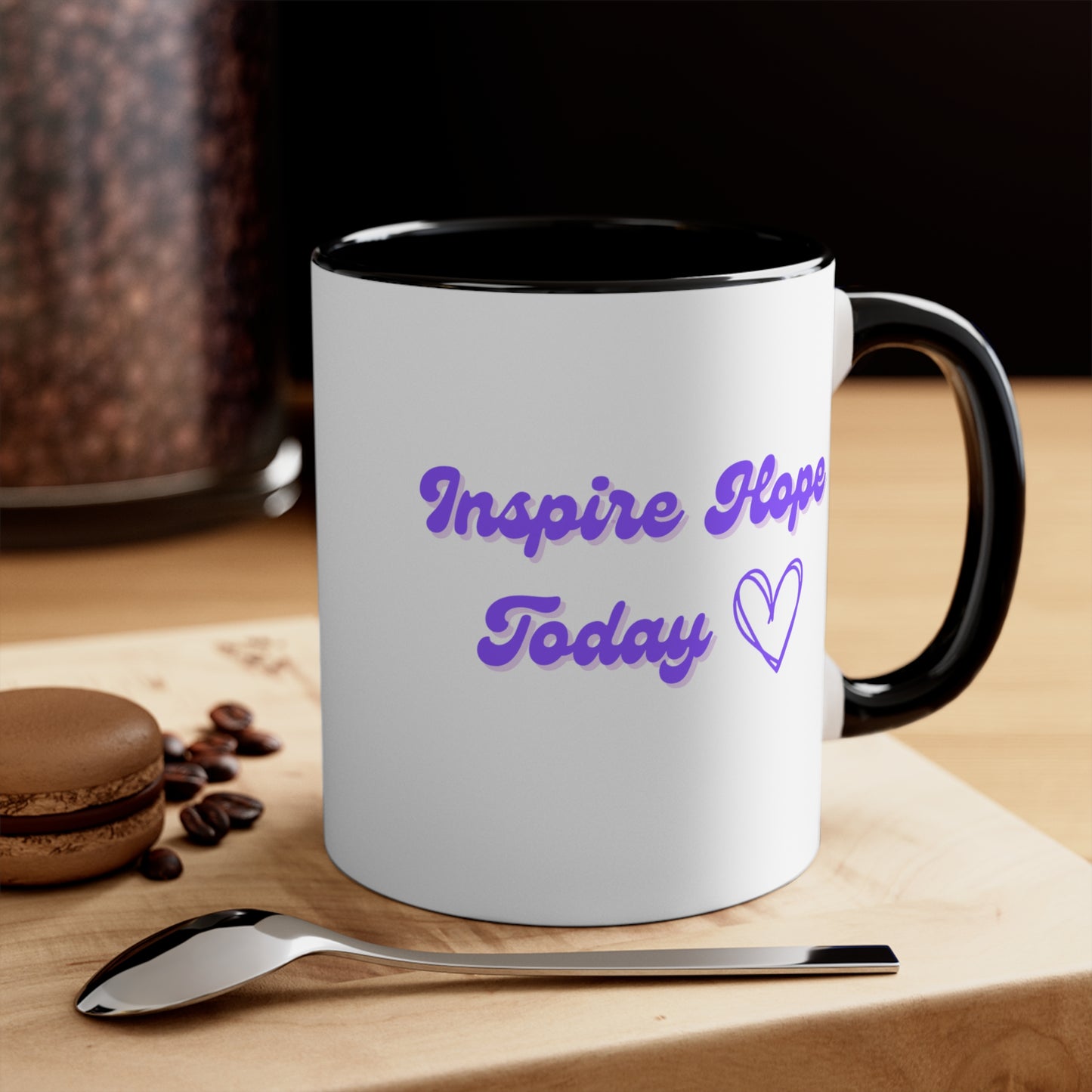 Inspire Hope Today Coffee Mug White Ceramic, Black Handle & Interior, 11oz; Thankful; Inspiration; Motivation; Mom; Daughter; Friend Gift