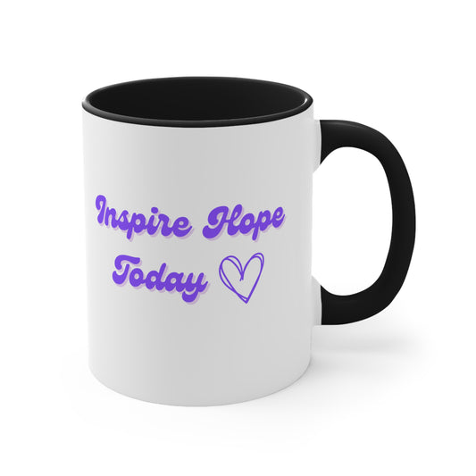 Inspire Hope Today Coffee Mug White Ceramic, Black Handle & Interior, 11oz; Thankful; Inspiration; Motivation; Mom; Daughter; Friend Gift