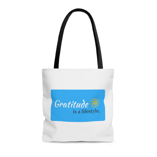 Gratitude is a Lifestyle Tote Bag (Blue Text); Thankful; Inspirational; Motivational; Mom; Daughter; Girlfriend Gift