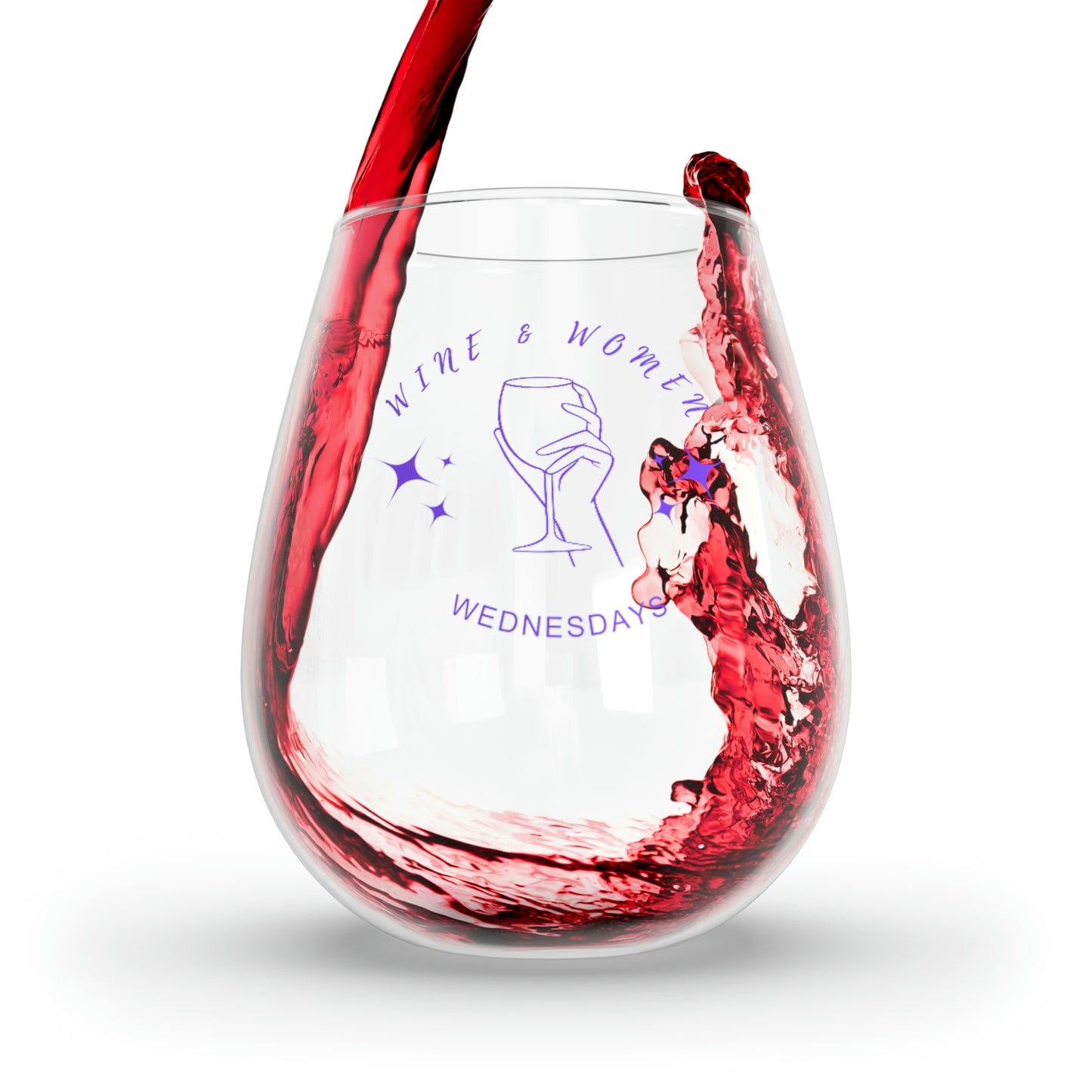 SPECIAL REQUEST ORDER: (script font) Wine and Women Wednesdays - Stemless Wine Glass, 11.75oz