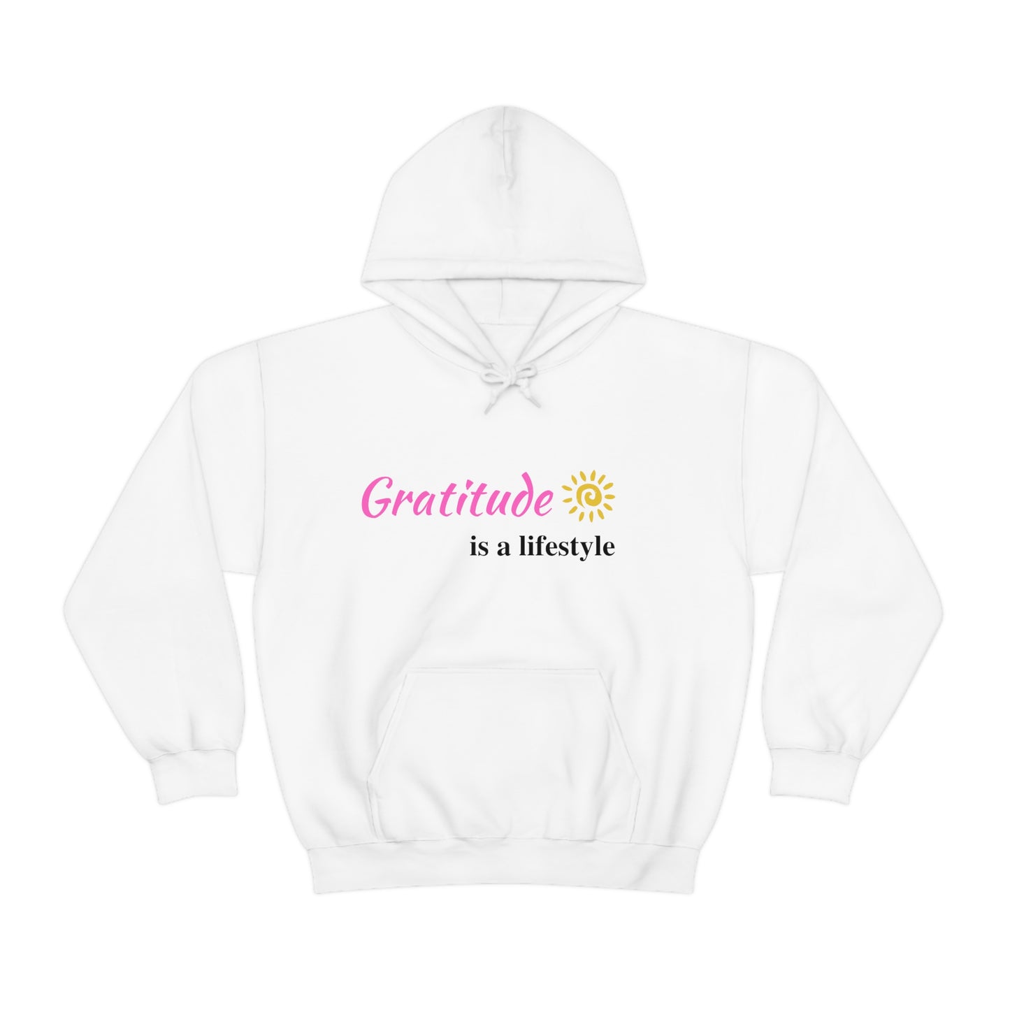 Gratitude is a Lifestyle (Pink Text) Unisex Heavy Blend Hooded Sweatshirt; Thankful; Inspiration; Motivation; Mom; Daughter; Girlfriend Gift